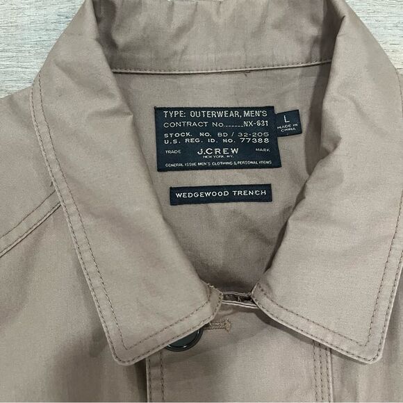 J Crew Wedgewood Trench Coat Mens L Brown Lightweight Button Front Felix Patch - Picture 3 of 13